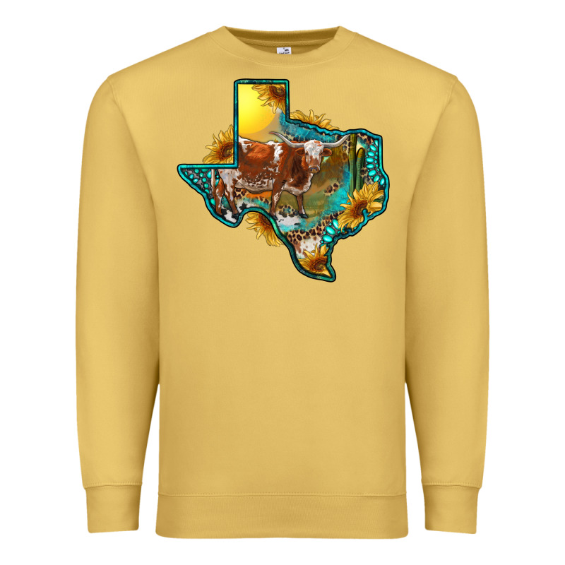 Western Texas Map With Longhorn Bull Premium Sweatshirt by RanaPortraitStore | Teevron