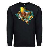 Black western texas map with longhorn bull Premium Sweatshirt - RanaPortraitStore