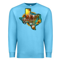Ocean Blue western texas map with longhorn bull Premium Sweatshirt - RanaPortraitStore