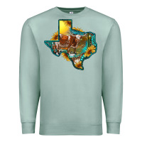Seafoam western texas map with longhorn bull Premium Sweatshirt - RanaPortraitStore