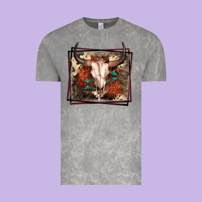 Western Bull Skull Vintage Tee Designed By Fadigitalartstudio
