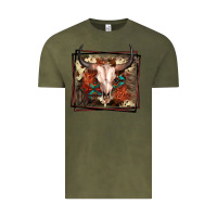 Vintage Olive Western Bull Skull Vintage Tee - FaDigitalArtStudio