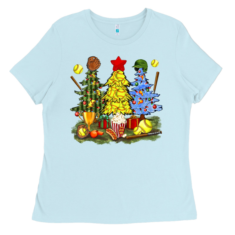 Christmas With Softball Trees Bbs Ladies Tee by BundleAndBundleShop | Teevron