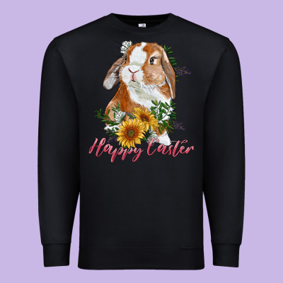 Happy Easter With Bunny And Sunflowers Premium Sweatshirt Designed By Ranaportraitstore