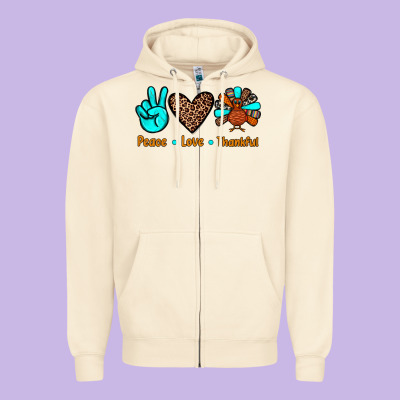 Peace Love Thankful Zipper Hoodie Designed By Jahusdesignshop