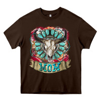 Chocolate Brown Mom Bull Skull Mother's Day Heavy Core Tee - CowGirlArtShop
