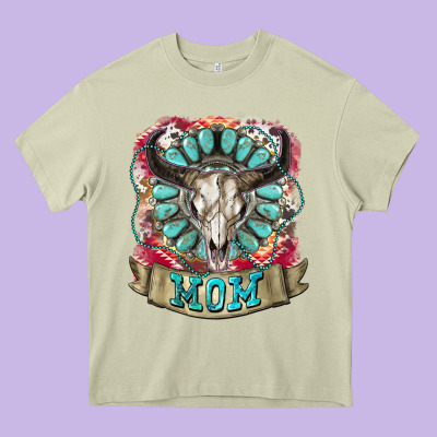 Mom Bull Skull Mother's Day Heavy Core Tee Designed By Cowgirlartshop