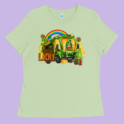 Lucky Gnomes Truck St. Patrick's Day Ladies Tee Designed By Fadigitalartstudio