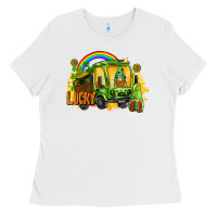 White lucky gnomes truck St. Patrick's Day Ladies Tee - FaDigitalArtStudio