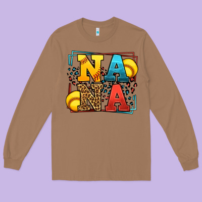 Softball Nana Leopard Frame Long Sleeve Tee Designed By Lillyallendesigns