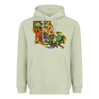Matcha louisiana map with mardi gras crocodile Heavyweight Hoodie - RanaPortraitStore