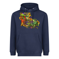 Navy louisiana map with mardi gras crocodile Heavyweight Hoodie - RanaPortraitStore