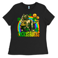 Black luckysaurus St. Patricks Day Ladies Tee - FaDigitalArtStudio