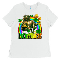 White luckysaurus St. Patricks Day Ladies Tee - FaDigitalArtStudio