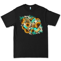 Black Leopard Sunflower Cowhide Glitter Heart Premium Tee - RanaPortraitStore