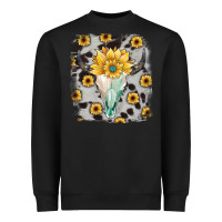 Cowhide Sunflower Gemstone Bull Skull Heavyweight Sweatshirt | Teevron