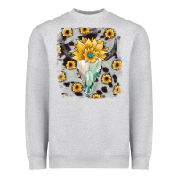 Heather Grey cowhide sunflower gemstone bull skull Heavyweight Sweatshirt - JahusDesignShop