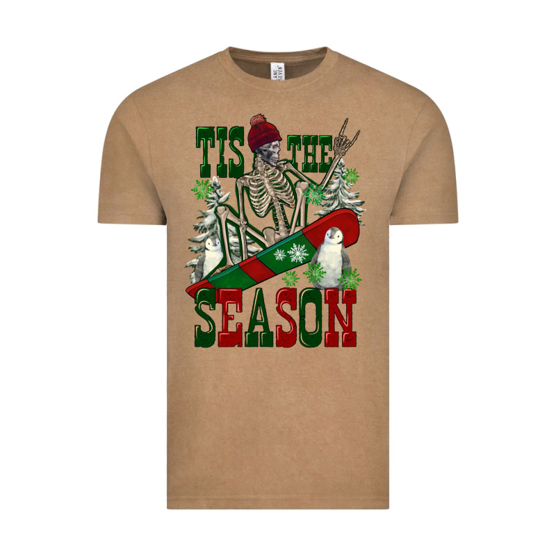 Tis The Season Skeleton Snowboard Vintage Tee by FaDigitalArtStudio | Teevron