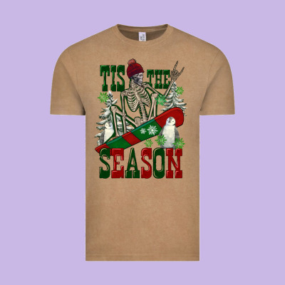 Tis The Season Skeleton Snowboard Vintage Tee Designed By Fadigitalartstudio