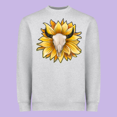 Sunflower Bull Skull Heavyweight Sweatshirt Designed By Jahusdesignshop