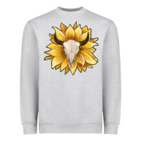 Heather Grey sunflower bull skull Heavyweight Sweatshirt - JahusDesignShop