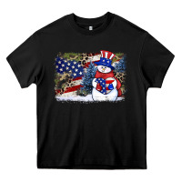 Black Patriotic snowman background 4th of july Heavy Core Tee - HowdyJamesFarm