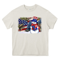 Cream Patriotic snowman background 4th of july Heavy Core Tee - HowdyJamesFarm