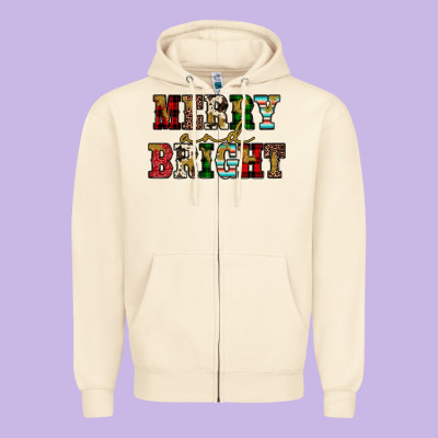 Merry And Bright Zipper Hoodie Designed By Jahusdesignshop