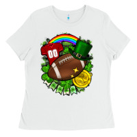 White St. Patrick's Day American Football Ladies Tee - FaDigitalArtStudio