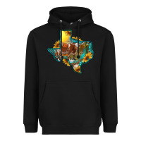 Black western texas map with longhorn bull Heavyweight Hoodie - RanaPortraitStore
