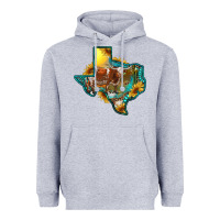 Heather Grey western texas map with longhorn bull Heavyweight Hoodie - RanaPortraitStore