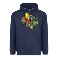 Navy western texas map with longhorn bull Heavyweight Hoodie - RanaPortraitStore