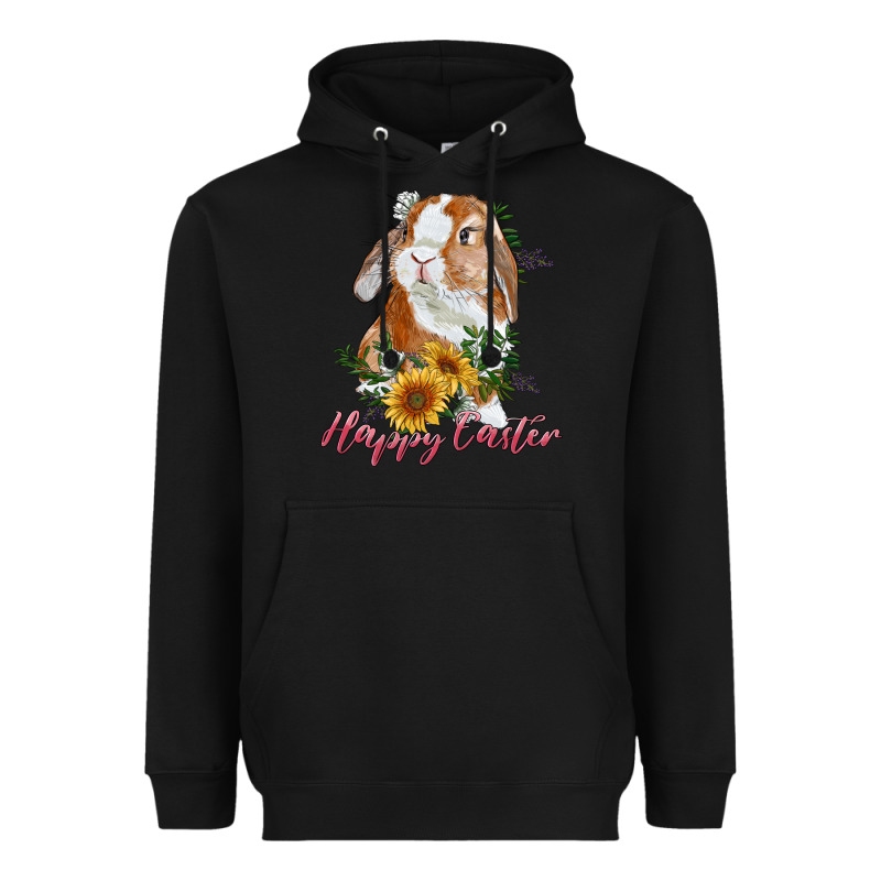 Happy Easter With Bunny And Sunflowers Heavyweight Hoodie by RanaPortraitStore | Teevron