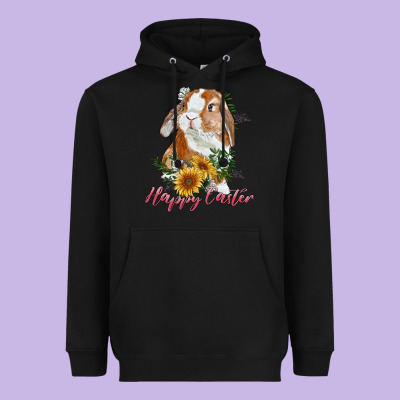 Happy Easter With Bunny And Sunflowers Heavyweight Hoodie Designed By Ranaportraitstore