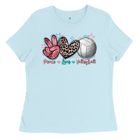 Baby Blue Peace Love Volleyball Ladies Tee - FaDigitalArtStudio