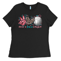 Black Peace Love Volleyball Ladies Tee - FaDigitalArtStudio