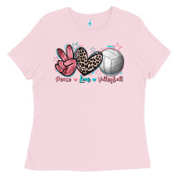Bubblegum Pink Peace Love Volleyball Ladies Tee - FaDigitalArtStudio