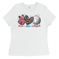 White Peace Love Volleyball Ladies Tee - FaDigitalArtStudio
