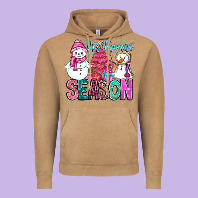 It's Freezin Season Vintage Hoodie Designed By Cowhidedigitalart