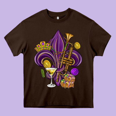 Fleur De Lis Mardi Gras Heavy Core Tee Designed By Howdyjamesfarm