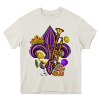 Cream Fleur de lis Mardi Gras Heavy Core Tee - HowdyJamesFarm