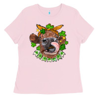 Bubblegum Pink St. Patrick's Day cow Ladies Tee - FaDigitalArtStudio