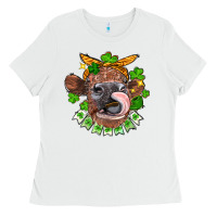 White St. Patrick's Day cow Ladies Tee - FaDigitalArtStudio
