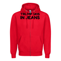 Red trump skis in jeans Zipper Hoodie - artisFamous