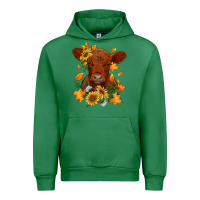 Emerald fall red angus calf dried leaves and sunflowers Urban Hoodie - RanaPortraitStore
