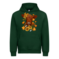 Forest Green fall red angus calf dried leaves and sunflowers Urban Hoodie - RanaPortraitStore