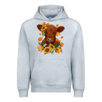 Heather Grey fall red angus calf dried leaves and sunflowers Urban Hoodie - RanaPortraitStore