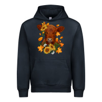 Navy fall red angus calf dried leaves and sunflowers Urban Hoodie - RanaPortraitStore