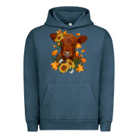 Pigment Midnight Navy fall red angus calf dried leaves and sunflowers Urban Hoodie - RanaPortraitStore