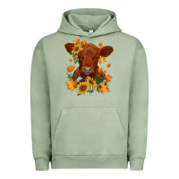 Pigment Oil Green fall red angus calf dried leaves and sunflowers Urban Hoodie - RanaPortraitStore